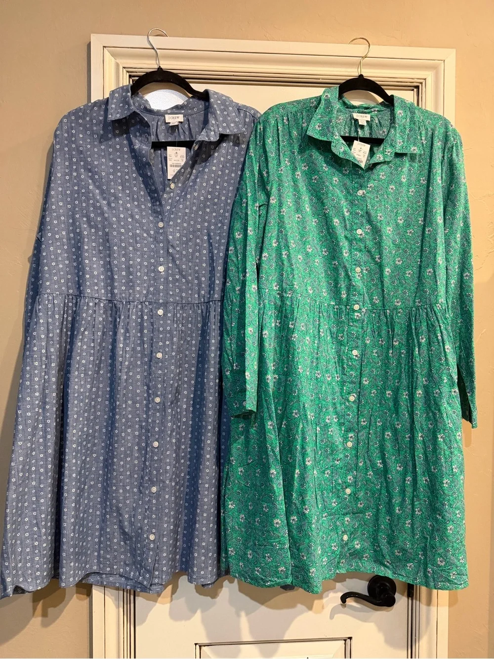 Two J.Crew Factory Printed Cotton Mini Shirt-Dress